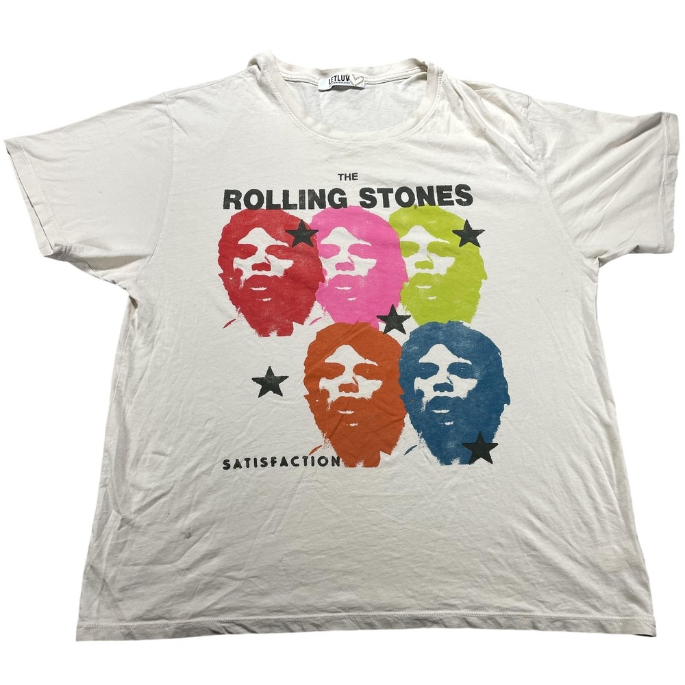 LETLUV Anthropologie Rolling Stones Shirt Womens XL White Graphic Tee Band